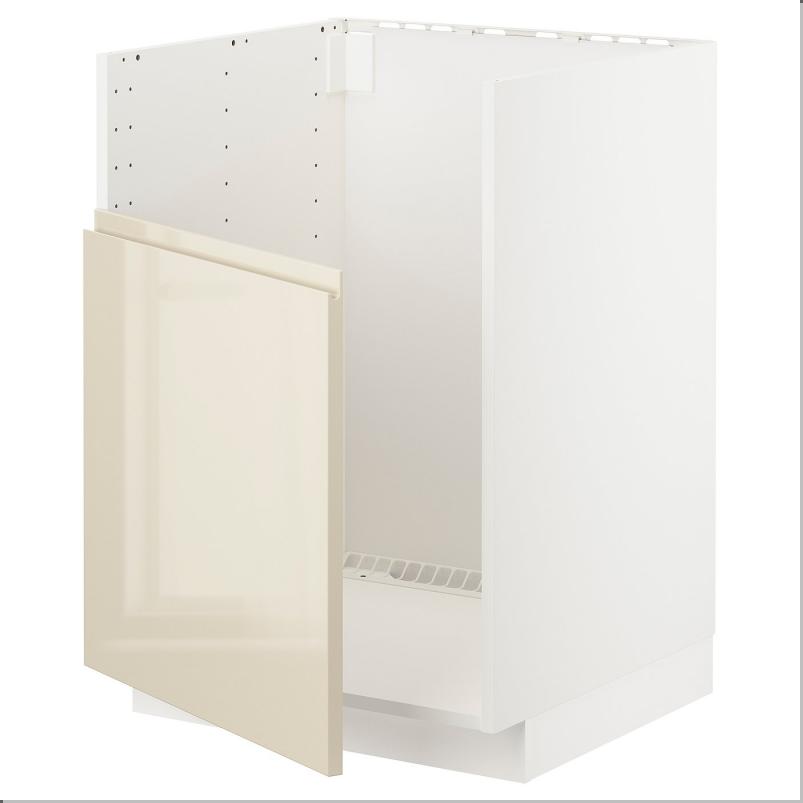 METOD メトード ベースキャビネット TALLSJON/タルショーン シンク用 - ホワイト/ヴォックストルプ ハイグロスライトベージュ 60x60x80cm