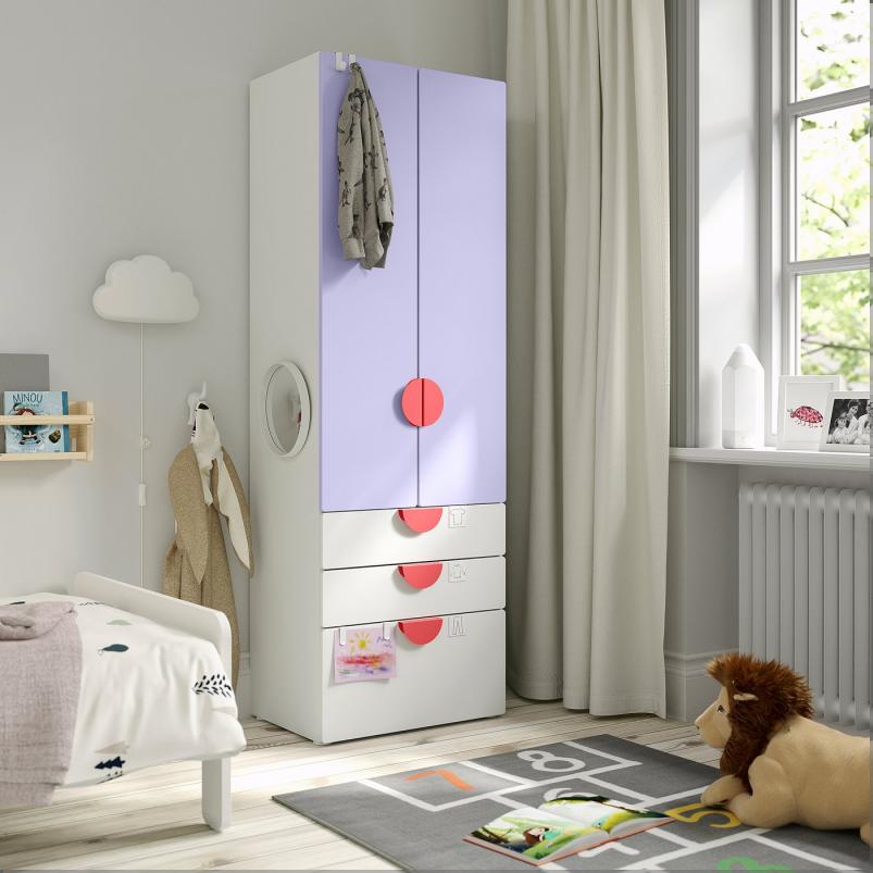 SMASTAD スモースタード / PLATSA プラッツァ ワードローブ - ホワイト ライラック/引き出し3段付き 60x42x181cm