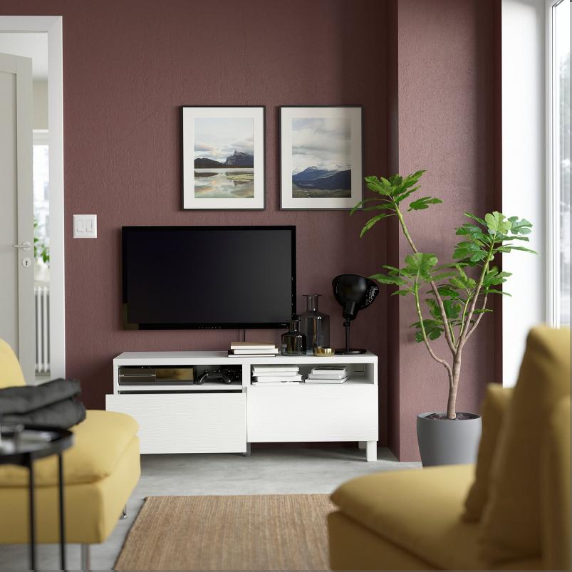 BESTA ベストー テレビ台 引き出し付き - ホワイト/ラクスヴィーケン/ストゥッバルプ ホワイト 120x42x48cm