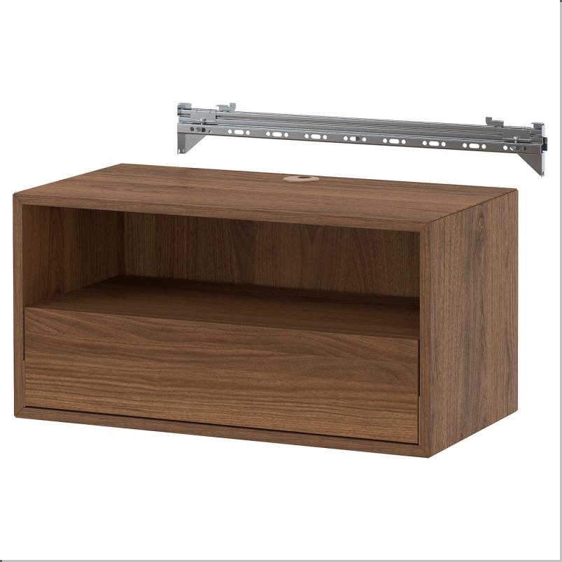 EKET エーケト 壁取り付け式メディアシェルフ レール付き - ブラウン/ウォールナット調 70x35x35cm