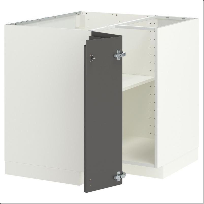 METOD メトード コーナーベースキャビネット 棚板付き - ホワイト/ヴォックストルプ ダークグレー 88x88x80cm