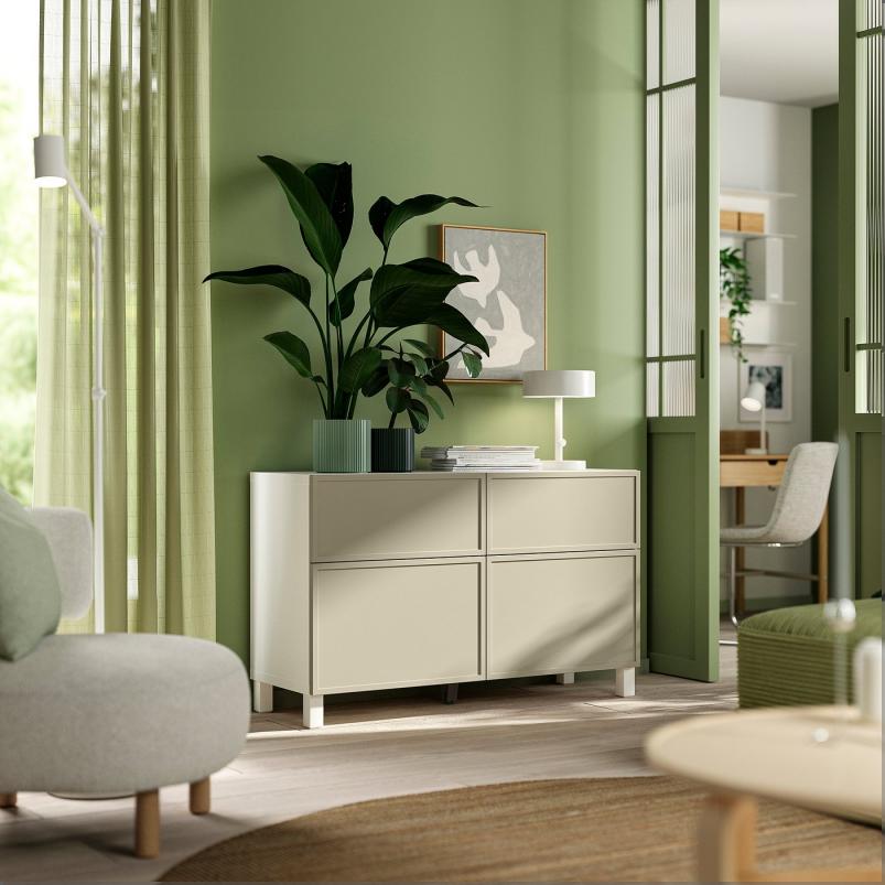 BESTA ベストー 収納コンビネーション 扉/引き出し付き - クルークマカーレ ベージュ/ストゥッバルプ ホワイト 120x42x74cm