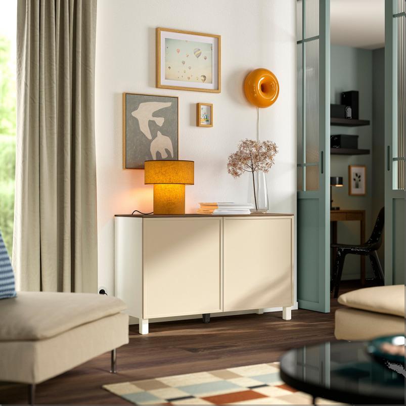 BESTA ベストー 収納コンビネーション 扉付 - ホワイト/クルークマカーレ ベージュ 120x42x75cm