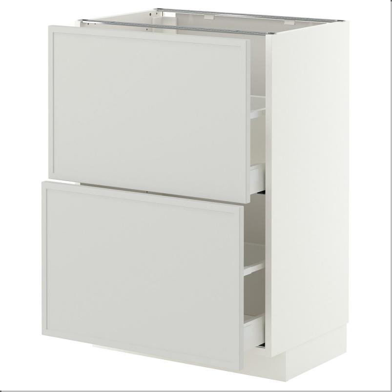 METOD メトード / MAXIMERA マキシメーラ ベースキャビネット 引き出し2段付き - ホワイト/アスプゥデン ライトグレー 60x41x80cm