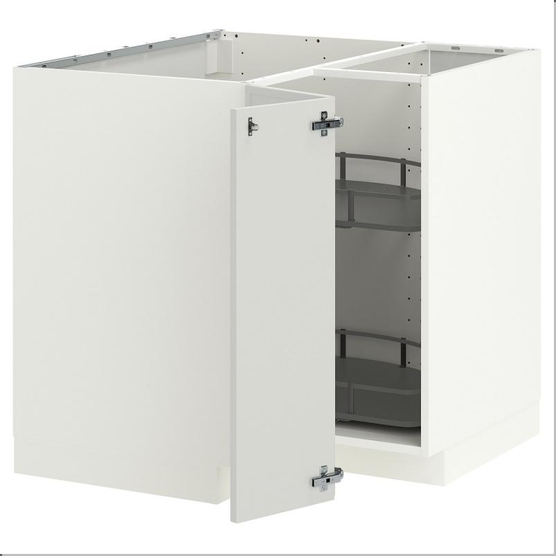 METOD メトード コーナーベースキャビネット 回転式収納付き - ホワイト/アスプゥデン ライトグレー 88x88x80cm