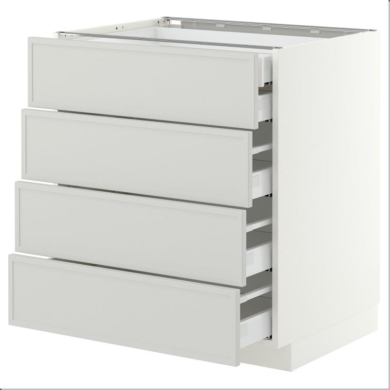 METOD メトード / MAXIMERA マキシメーラ ベースキャビネット 引き出し前部4/引き出し低2/引き出し中3 - ホワイト/アスプゥデン ライトグレー 75x60x80cm
