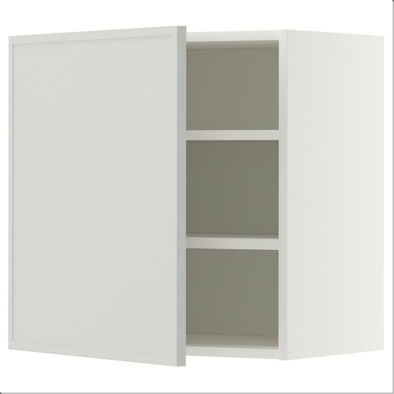 METOD メトード ウォールキャビネット 棚板付き - ホワイト/アスプウッデン ライトグレー 60x37x60cm