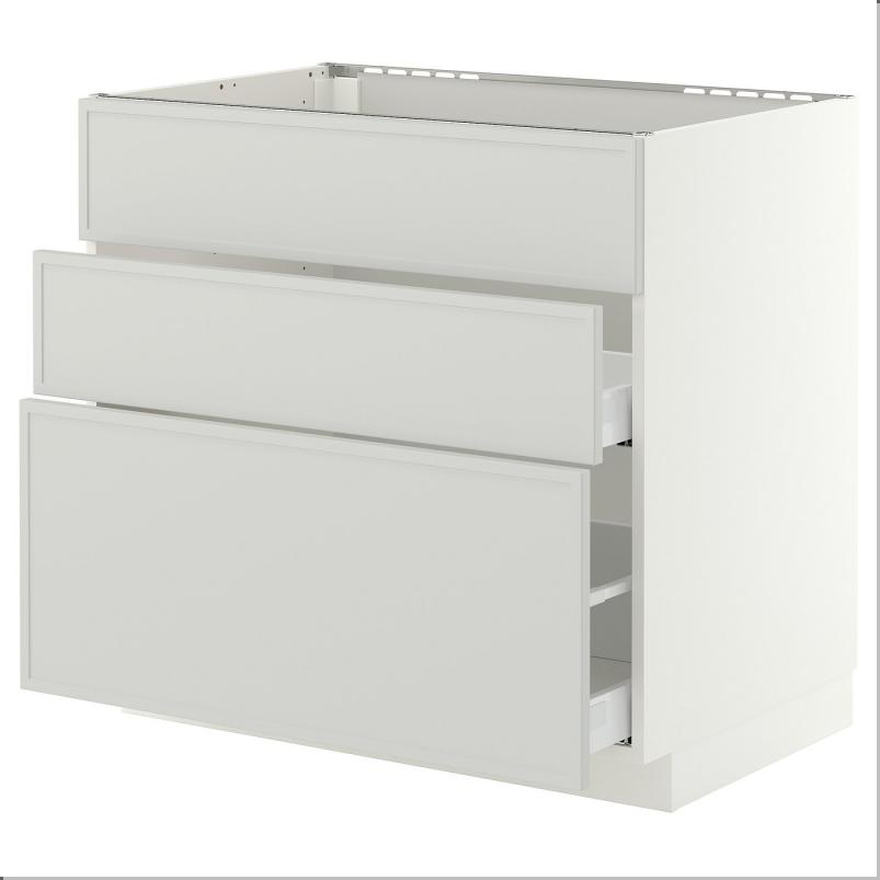 METOD メトード / MAXIMERA マキシメーラ ベースキャビネット シンク用+引き出し前部3枚/引き出し2個 - ホワイト/アスプゥデン ライトグレー 90x60x80cm