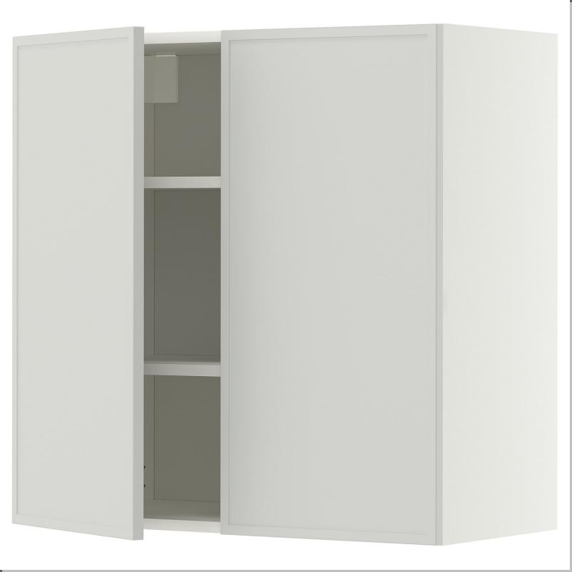 METOD メトード ウォールキャビネット 棚板/扉2枚付き - ホワイト/アスプウッデン ライトグレー 80x37x80cm