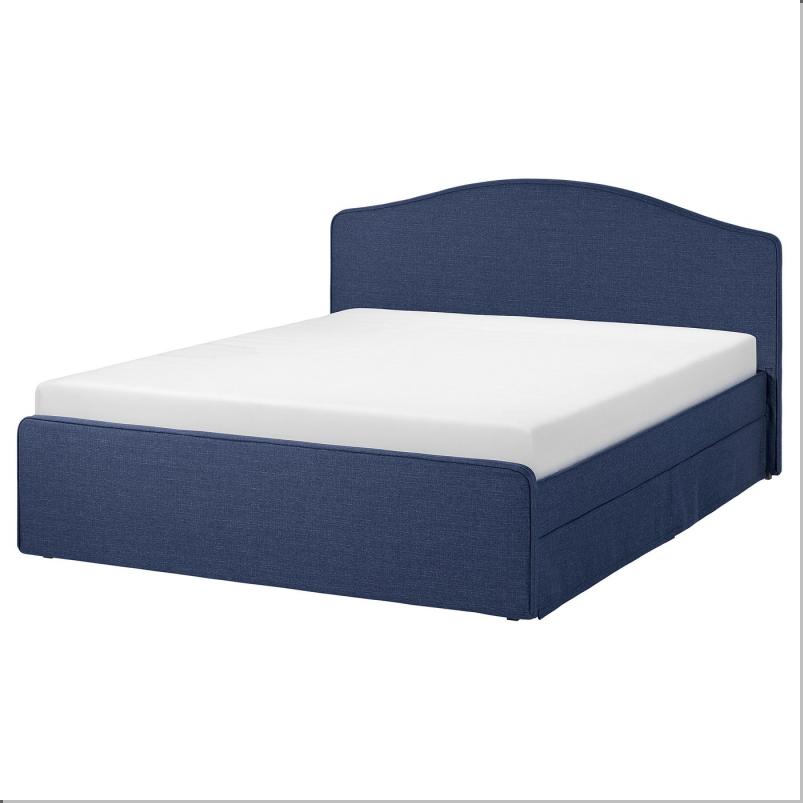 RAMNEFJALL ラムネフィエル ファブリックベッドフレーム - キランダ ダークブルー/ルーローイ 140x200cm