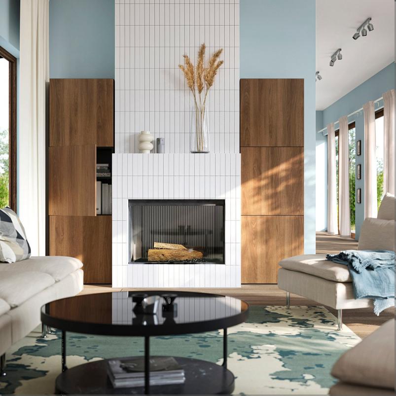 BESTA ベストー 収納コンビネーション 扉付 - ブラックブラウン/ラップヴィーケン ウォールナット調 120x42x193cm