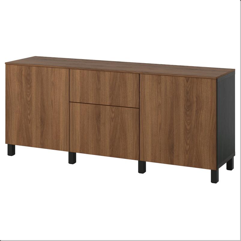 BESTA ベストー 収納コンビネーション 引き出し付 - ブラックブラウン/ラップヴィーケン/ストゥッバルプ ウォールナット調 180x42x75cm