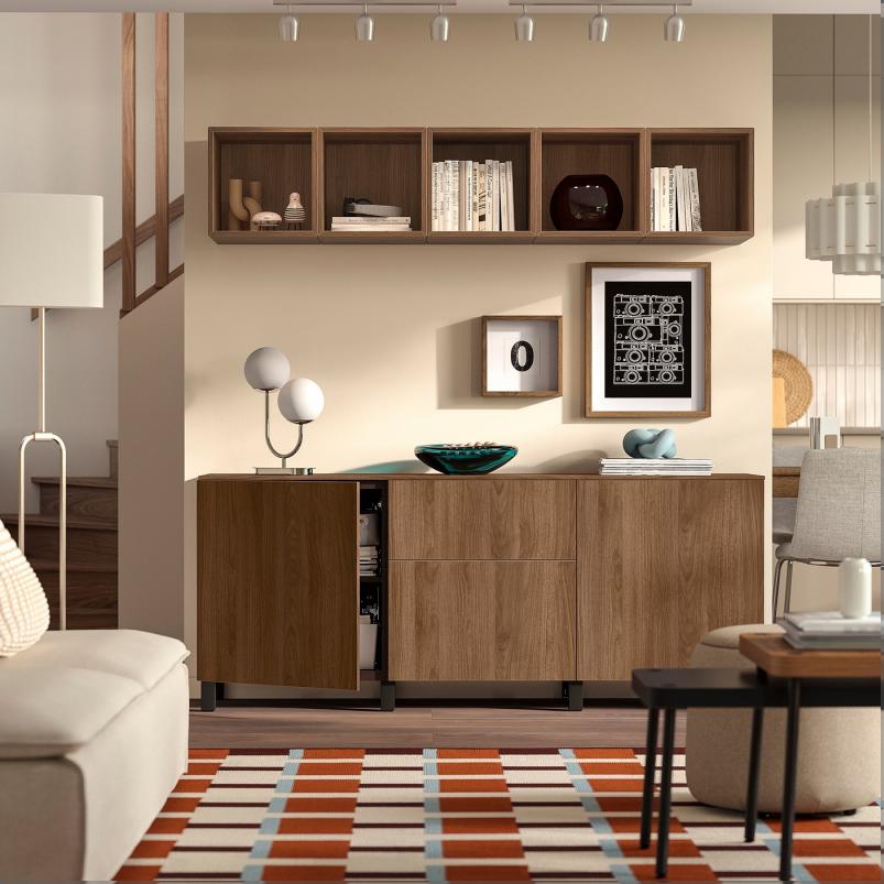 BESTA ベストー 収納コンビネーション 引き出し付 - ブラックブラウン/ラップヴィーケン/ストゥッバルプ ウォールナット調 180x42x75cm