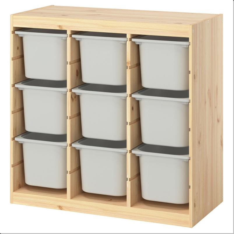 TROFAST トロファスト 収納コンビネーション - ルームディバイダ―/ライトホワイトステインパイン グレー 93x44x91cm