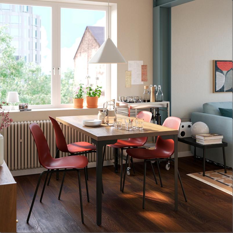 SKALSTA スコールスタ チェア - プラスチックレッド/チューブ状金属/ブラックグレー