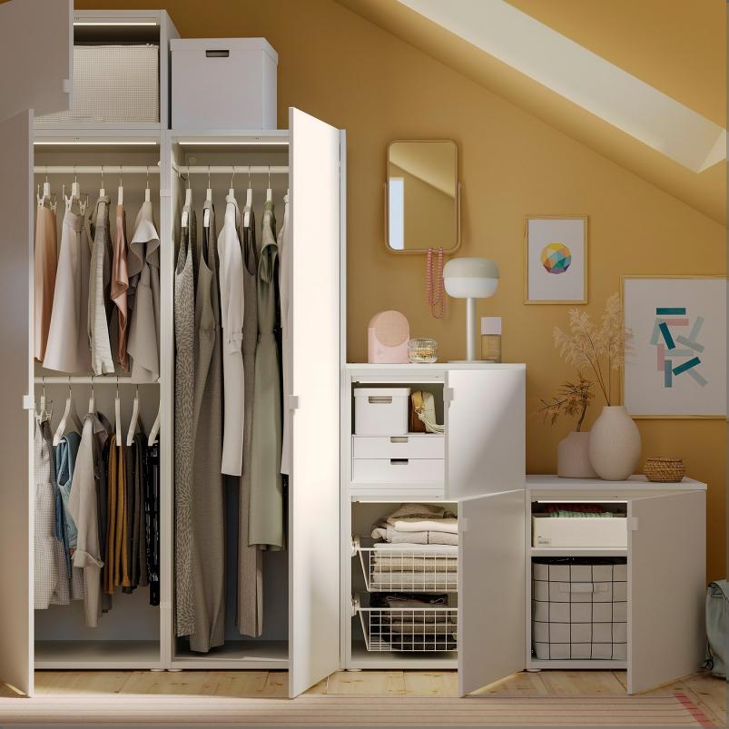 PLATSA プラッツァ ワードローブ 扉6枚付き - ホワイト/フォッネス ホワイト 240x57x221cm