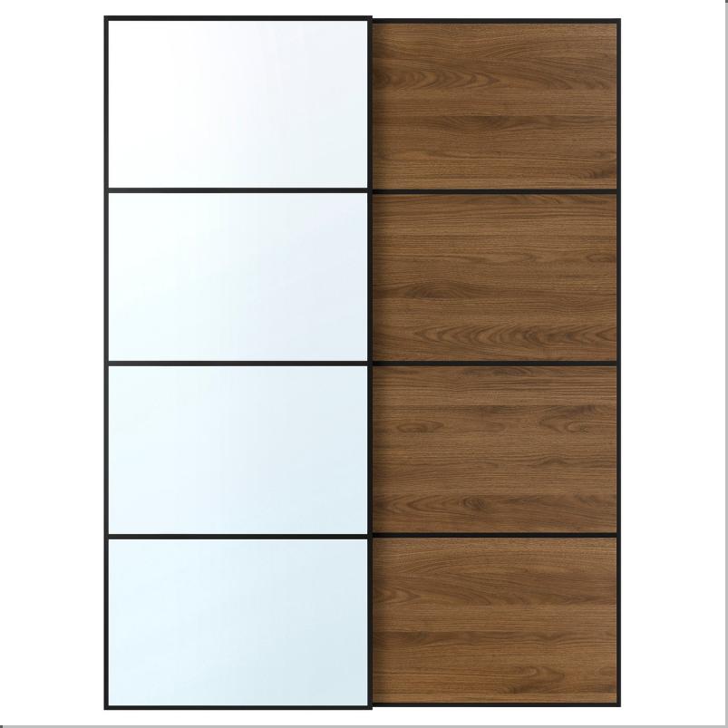 AULI アウリ / MEHAMN メーハムン 引き戸 2枚組 - ブラック ミラーガラス/両面仕様 ウォールナット 150x201cm