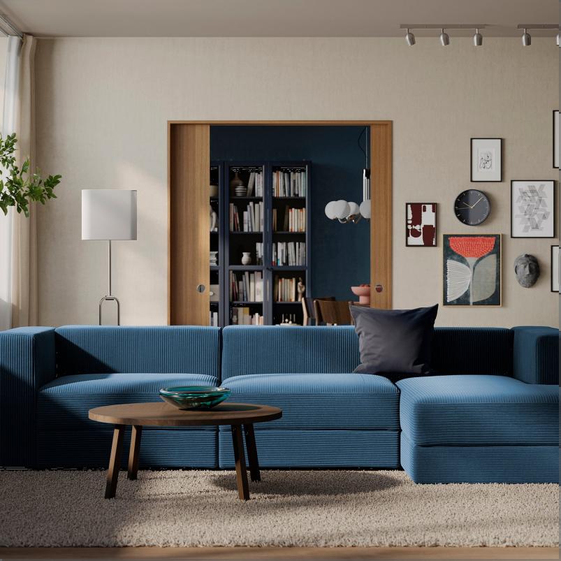 JATTEBO イェッテボ 4人掛けモジュールソファ 寝椅子付き - 右/サムサーラ ダークブルー