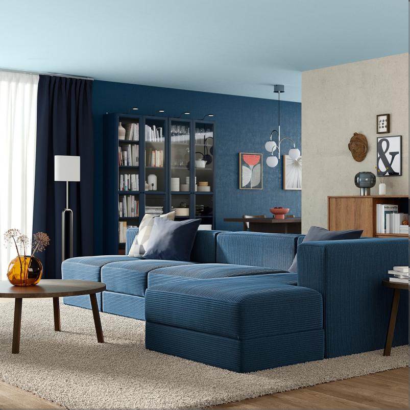 JATTEBO イェッテボ 4.5人掛けモジュールソファ 寝椅子付き - 右/サムサーラ ダークブルー