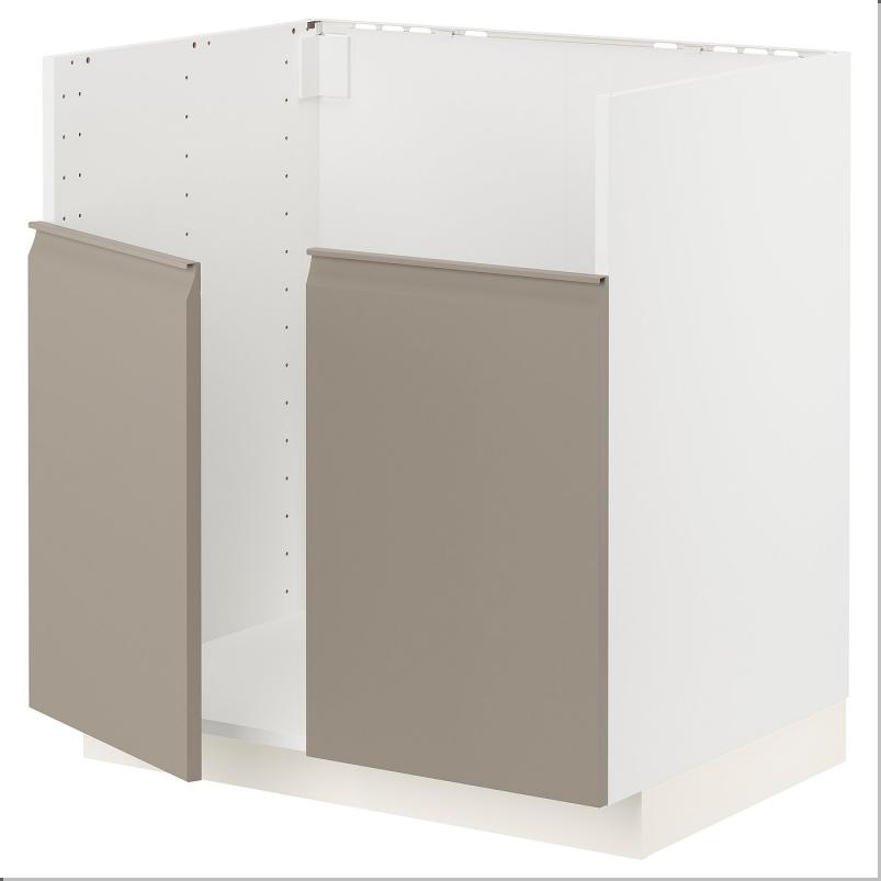 METOD メトード ベースキャビネット TALLSJÖN/タルショーン シンク用 - ホワイト/ウップローヴ マットダークベージュ 80x60x80 cm