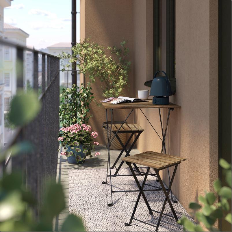 TARNO テルノー テーブル＆スツール2台 屋外用 - 折りたたみ式/折りたたみ式 55x54cm