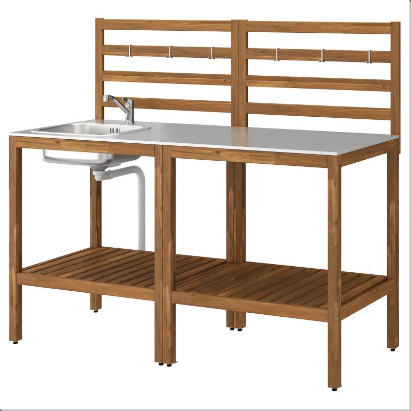 NAMMARO ネッマロー アウトドア用キッチン シンクユニット付き - ライトブラウンステイン/ステンレススチール 160x62cm