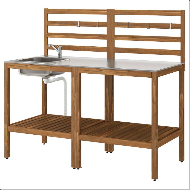 NAMMARO ネッマロー アウトドア用キッチン シンクユニット付き - ライトブラウンステイン/ステンレススチール 160x62cm