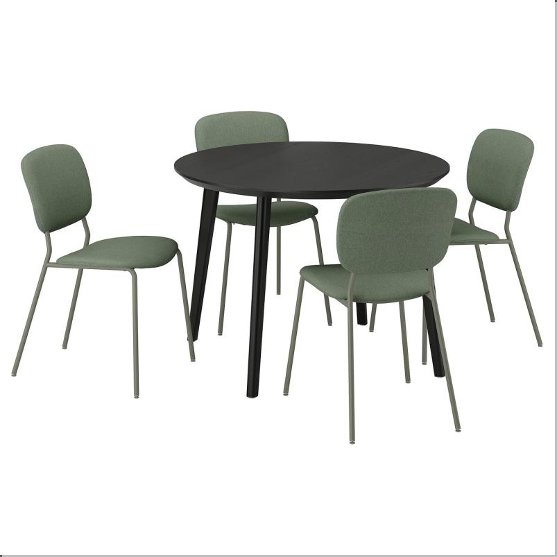 LISABO リーサボー / VIHALS ヴィーハルス テーブル＆チェア4脚 - ブラック/グリーン ティッブレビ グレーグリーン 105cm
