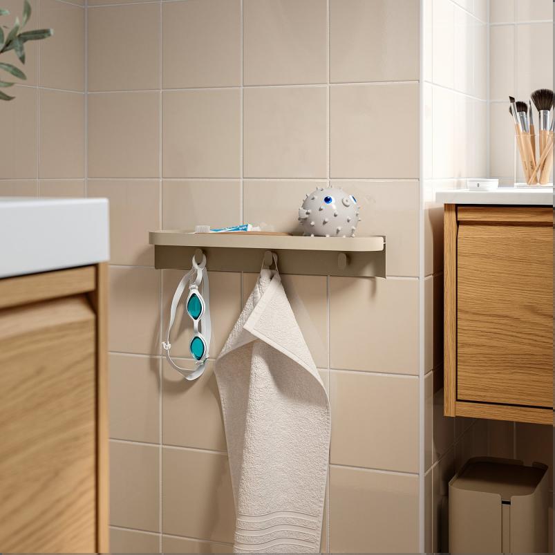 FLORSJON フロルション ウォールシェルフ フック3個付き - ベージュ 40x7cm