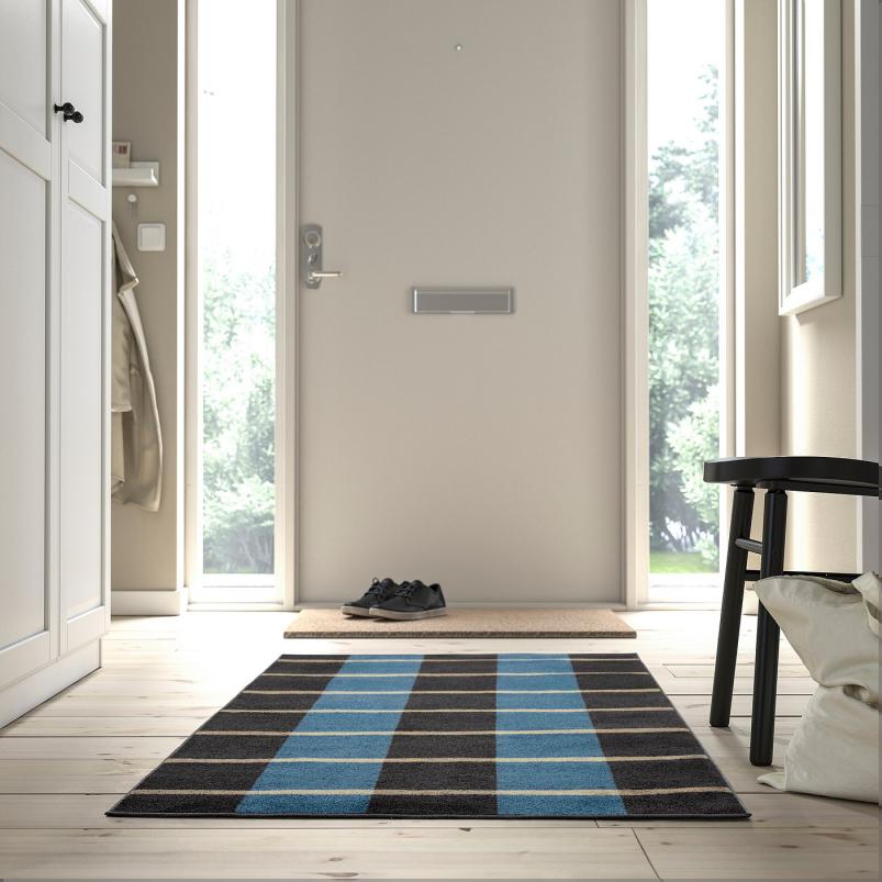 ARBETSZON アルベートソン ラグ パイル短 - グレー ブルー/チェック 80x150cm