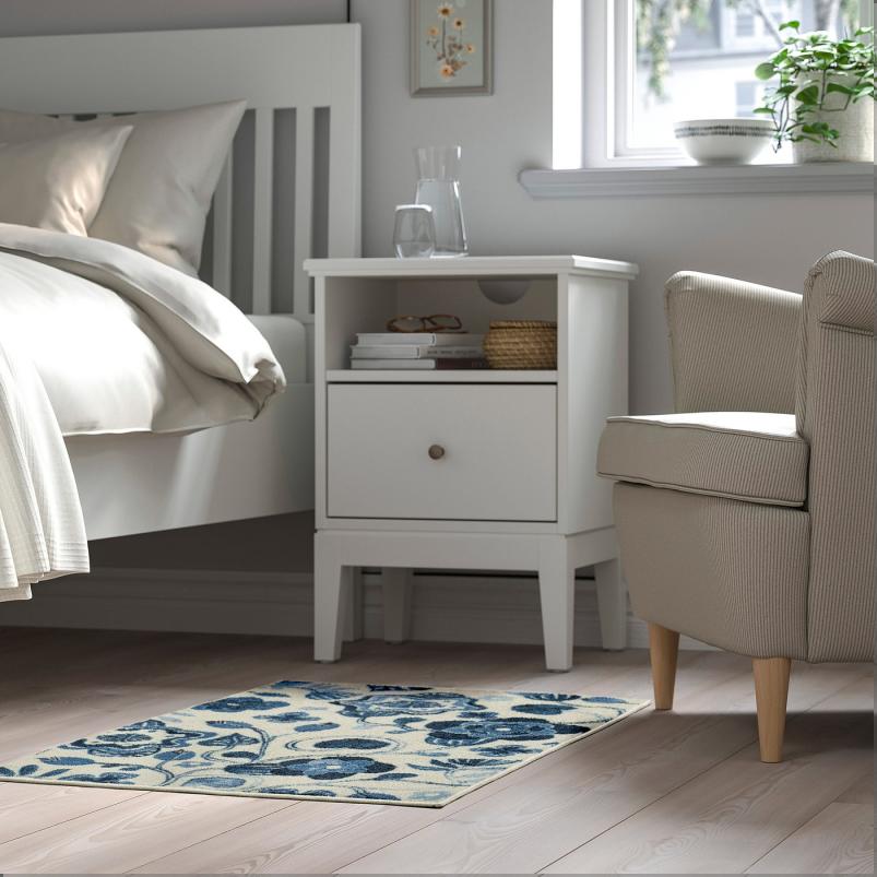 KANTLINJE カントリニエ ラグ パイル短 - ベージュ ブルー/フローラルパターン 60x90cm