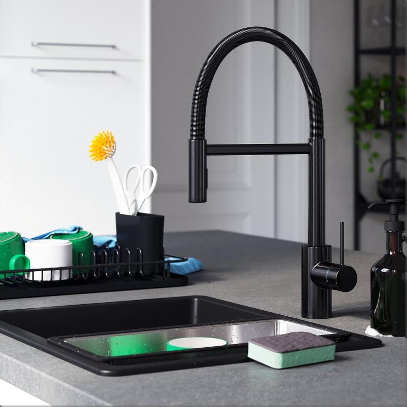 SALLSJON サルショーン キッチン混合栓 プルダウン式 シャワー切替付き - ブラック