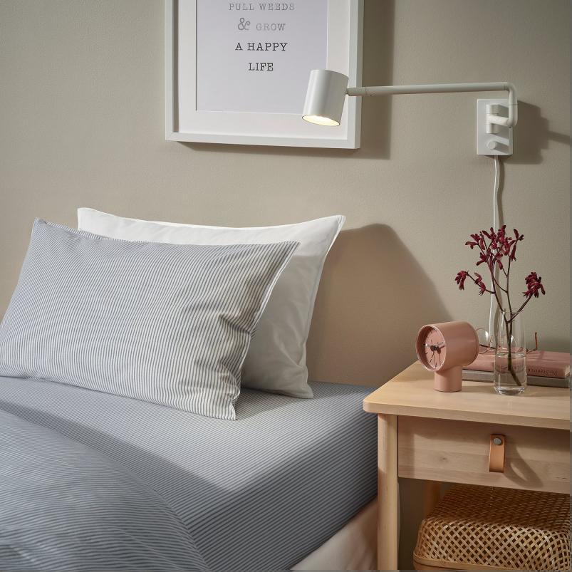 SOLFIBBLA ソルフィブラ ボックスシーツ - ホワイト ブルー/ストライプ 160x200cm