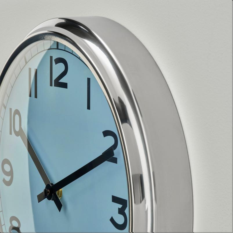 PUGG プッグ 静音 掛け時計 - ステンレススチール/ターコイズ 32cm