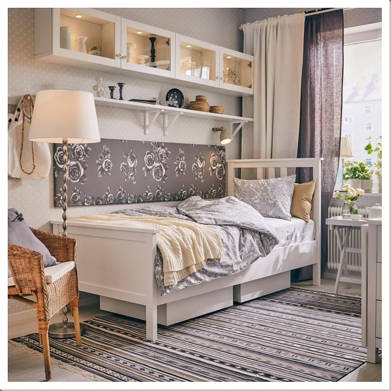 HEMNES ヘムネス ベッドフレーム - ホワイトステイン/ルーローイ 90x200cm