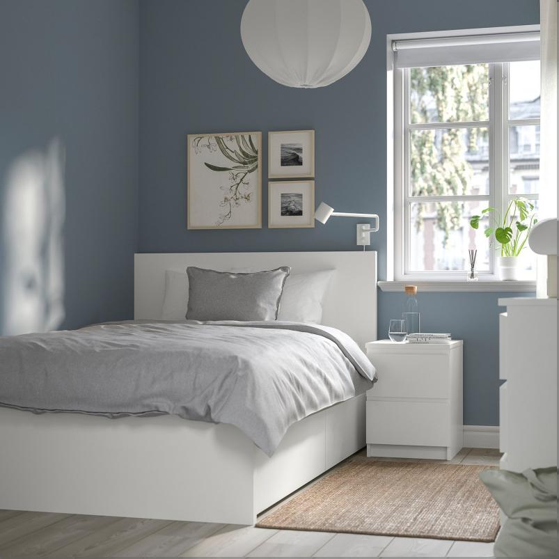 MALM マルム ベッドフレーム 収納ボックス2個付き - ホワイト 120x200cm