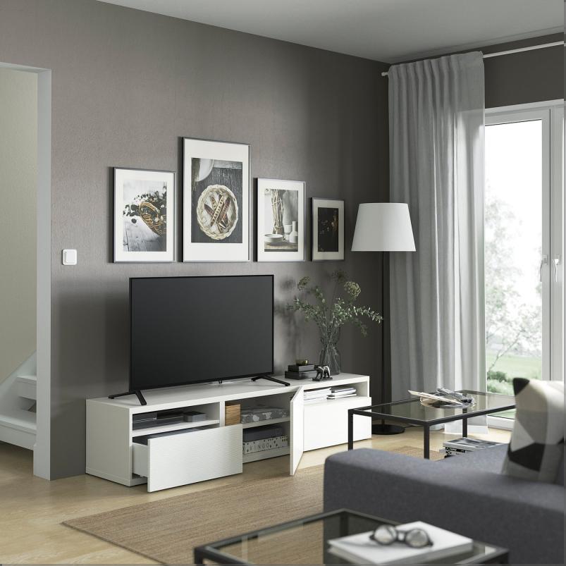 BESTA ベストー テレビ台 引き出し&扉付き - ホワイト/ラクスヴィーケン ホワイト 180x42x39cm