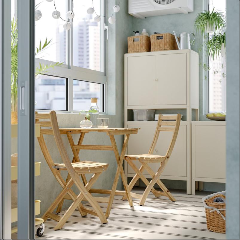 ASKHOLMEN アスクホルメン テーブル＆折りたたみチェア2脚 屋外用 - アカシア材 60x62cm