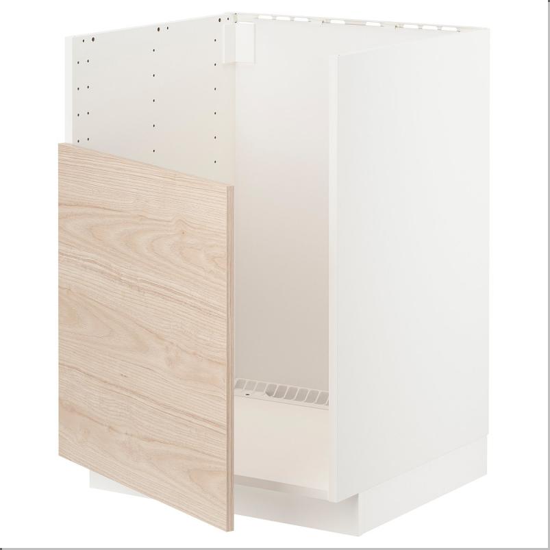 METOD メトード ベースキャビネット TALLSJON/タルショーン シンク用 - ホワイト/アスケルスンド ライトアッシュ調 60x60x80cm
