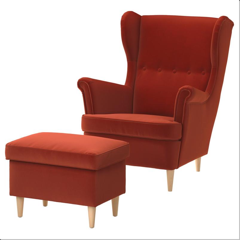 STRANDMON ストランドモン ウィングチェア オットマン付き - トッマボーダ ブラウンレッド