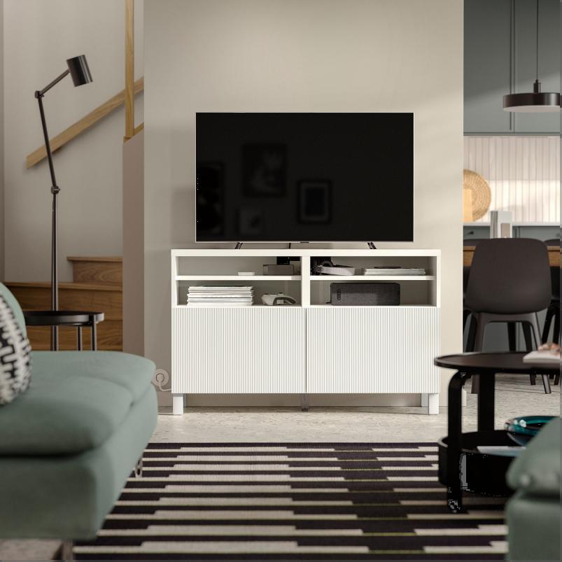 BESTÅ ベストー テレビ台 扉付き - ホワイト/フォーヴァルタレ ホワイト 120x42x74 cm