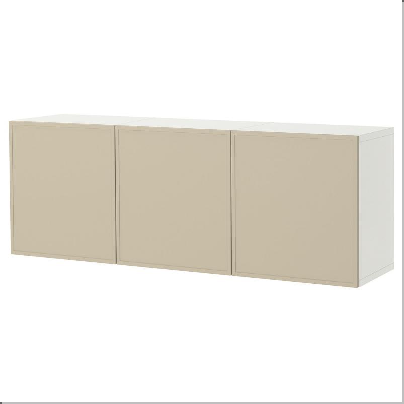 BESTA ベストー 壁取り付け式キャビネットコンビネーション - ホワイト/クルークマカーレ ベージュ 180x42x64cm