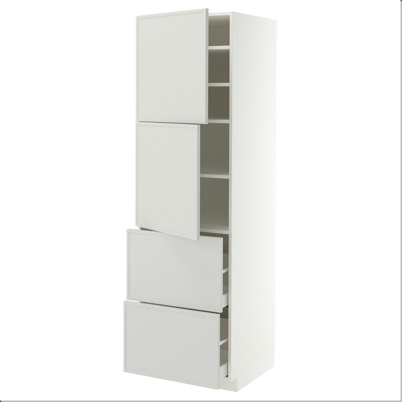 METOD メトード / MAXIMERA マキシメーラ ハイキャビネット 扉2枚+引き出し2段付き - ホワイト/アスプゥデン ライトグレー 60x60x200cm