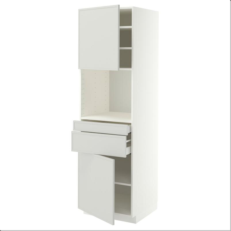 METOD メトード / MAXIMERA マキシメーラ ハイキャビネット 電子レンジ用 引き出し2個/扉2枚付き - ホワイト/アスプゥデン ライトグレー 60x60x200cm