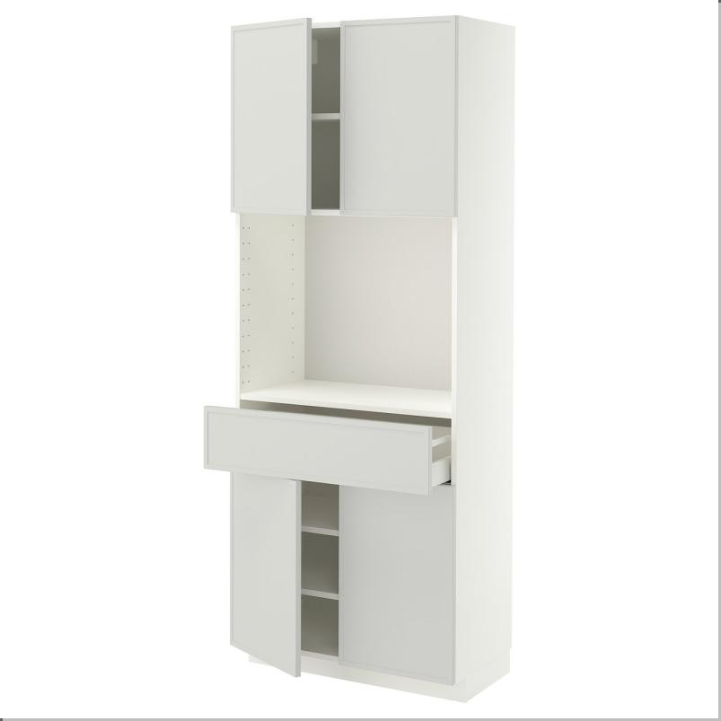 METOD メトード / MAXIMERA マキシメーラ ハイキャビネット 扉4枚＋引き出し1個付き - ホワイト/アスプゥデン ライトグレー 80x41x200cm