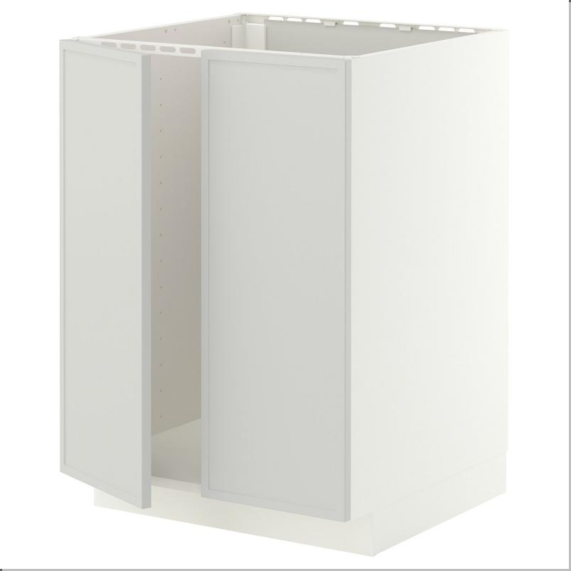 METOD メトード ベースキャビネット シンク用+扉2枚 - ホワイト/アスプゥデン ライトグレー 60x60x80cm