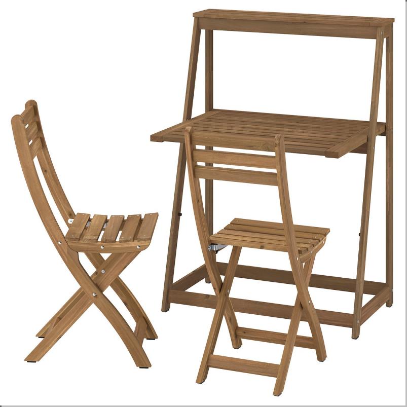 DJUPON ジューポーン / ASKHOLMEN アスクホルメン テーブル＆折りたたみチェア2脚 - 屋外用 折りたたみ式/ブラウン ダークブラウン