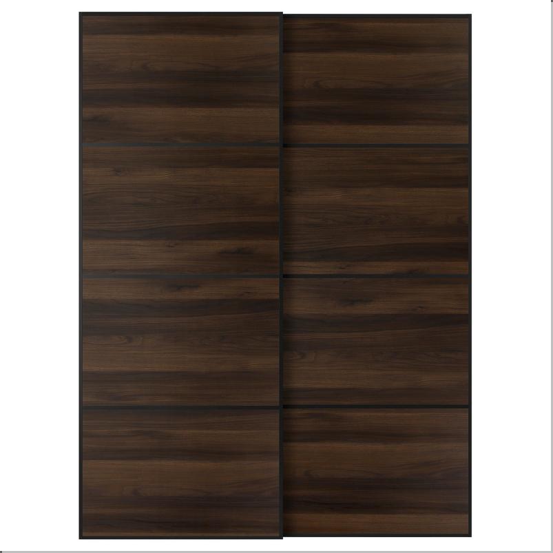 MEHAMN メーハムン 引き戸 2枚組 - ブラック/両面仕様 ダークブラウン オーク調 150x201 cm