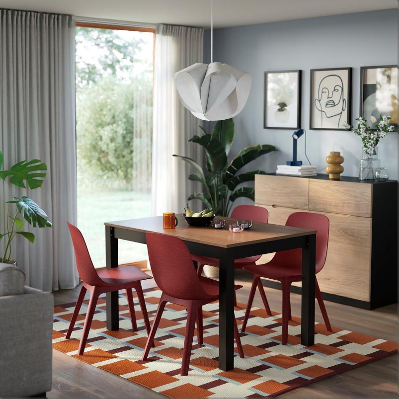 ALHULT オールフルト / ODGER オドゲル テーブル＆チェア4脚 - ブラック/ブラウン/レッド 120x80cm