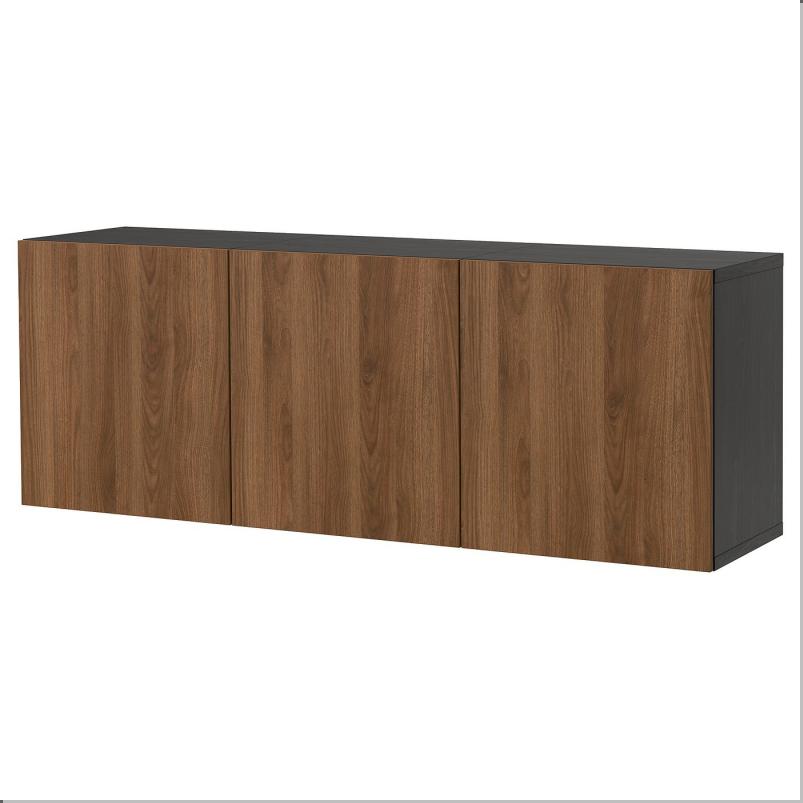 BESTA ベストー 壁取り付け式キャビネットコンビネーション - ブラックブラウン/ラップヴィーケン ウォールナット調 180x42x64cm